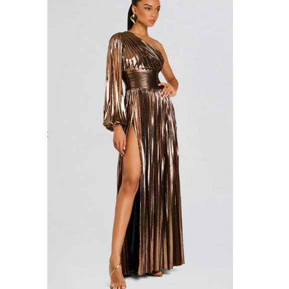 Retrofete Lysandra One Shoulder Metallic Bronze Dress XS - Picture 2 of 6